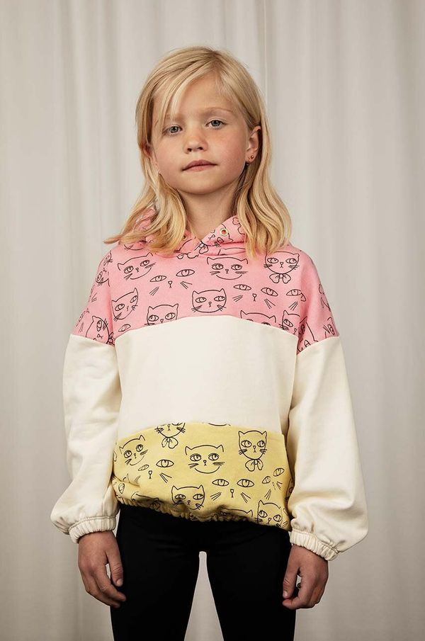 Mini Rodini Dječja pamučna dukserica Mini Rodini Cathlethes boja: ružičasta, s kapuljačom, uzorkom
