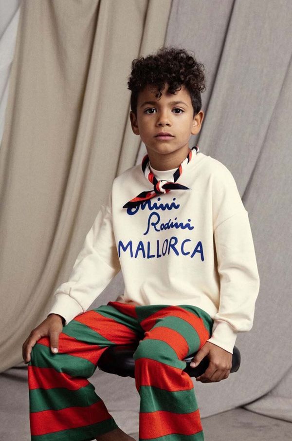 Mini Rodini Dječja pamučna dukserica Mini Rodini Mallorca boja: bež, s tiskom