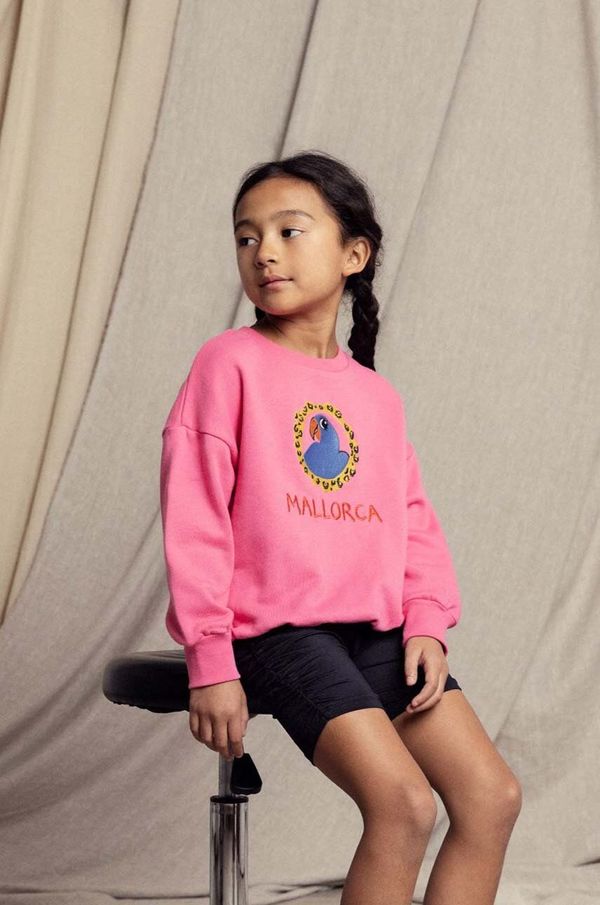 Mini Rodini Dječja pamučna dukserica Mini Rodini Parrot boja: ružičasta, s tiskom