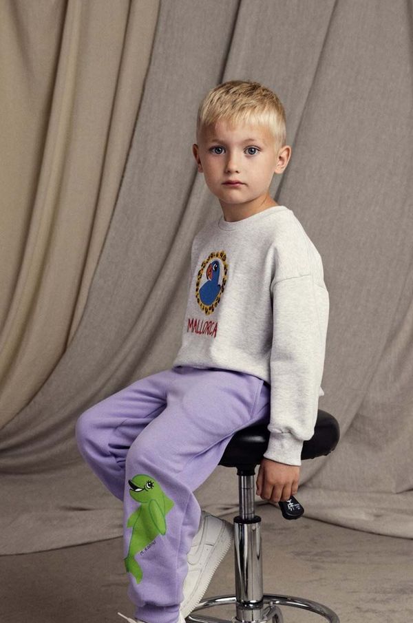 Mini Rodini Dječja pamučna dukserica Mini Rodini Parrot boja: siva, s tiskom