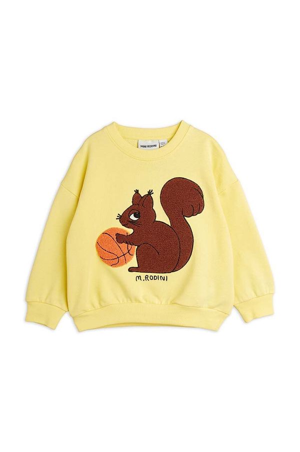 Mini Rodini Dječja pamučna dukserica Mini Rodini Squirrel boja: žuta, s aplikacijom
