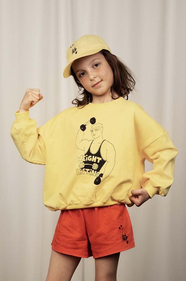 Mini Rodini Dječja pamučna dukserica Mini Rodini Weight lifting boja: žuta, s tiskom