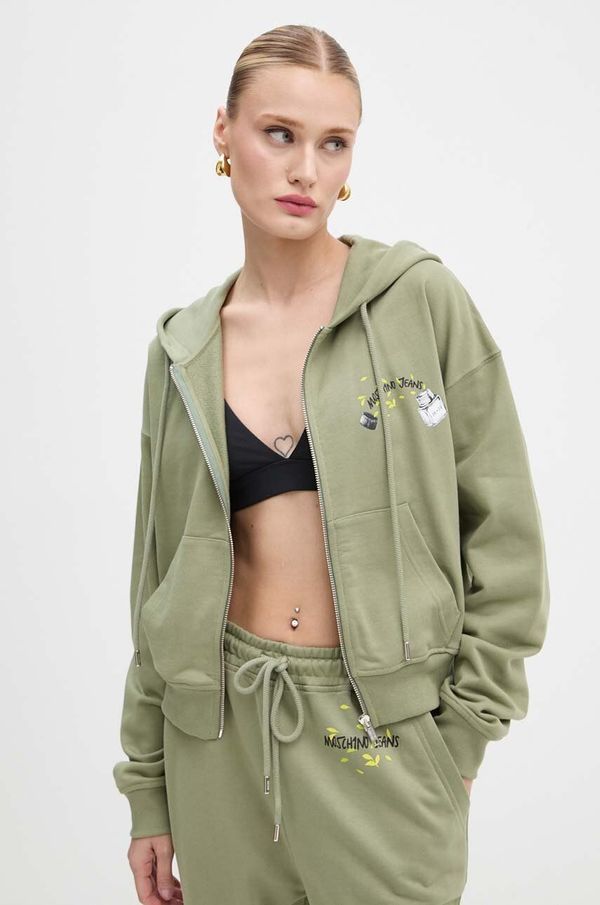 Moschino Jeans Dječja pamučna dukserica Moschino Jeans za žene, boja: zelena, s kapuljačom, s tiskom, J1704 8732