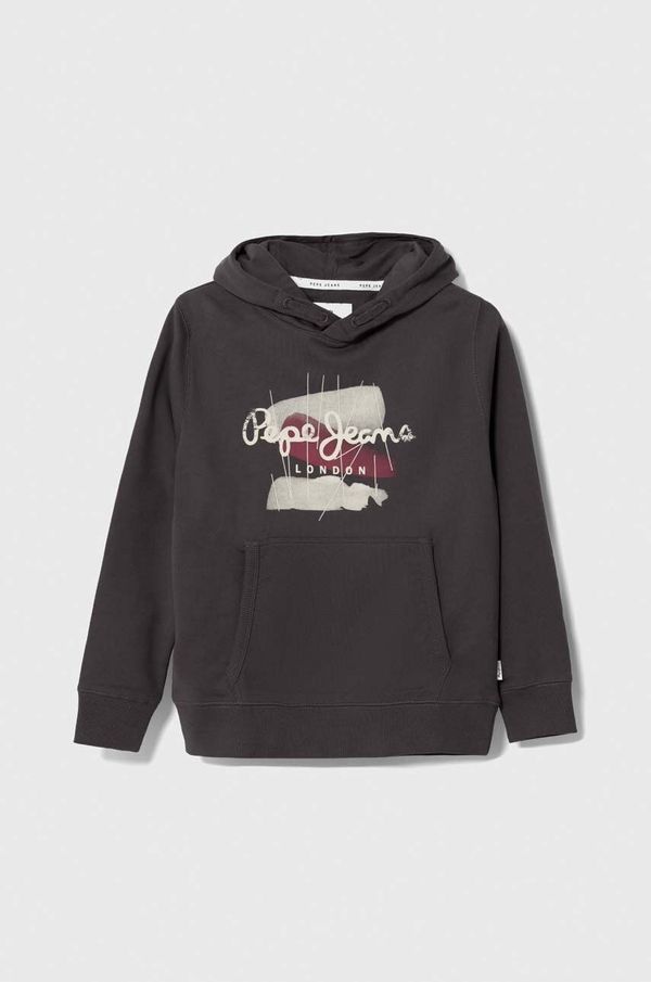 Pepe Jeans Dječja pamučna dukserica Pepe Jeans boja: siva, s kapuljačom, s tiskom