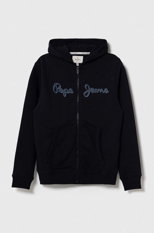 Pepe Jeans Dječja pamučna dukserica Pepe Jeans boja: tamno plava, s kapuljačom, s tiskom