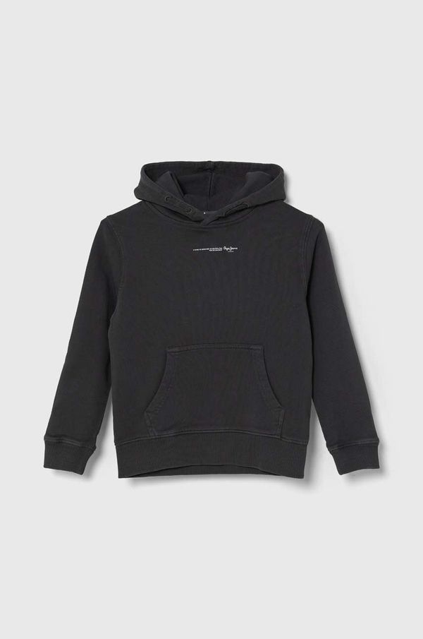 Pepe Jeans Dječja pamučna dukserica Pepe Jeans NEW DAVIDE HOODIE boja: siva, s kapuljačom, s tiskom