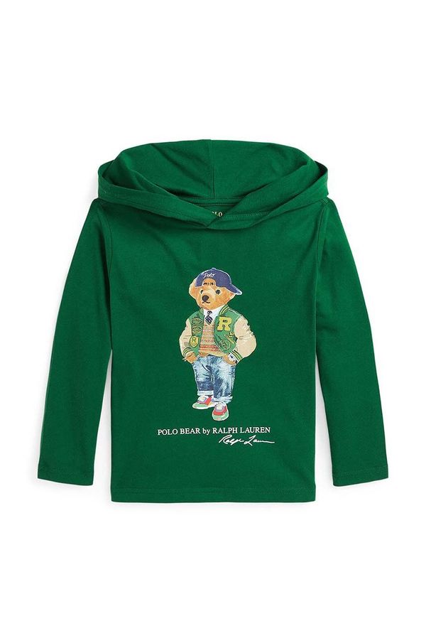 Polo Ralph Lauren Dječja pamučna dukserica Polo Ralph Lauren boja: zelena, s kapuljačom, s tiskom, 322952591001
