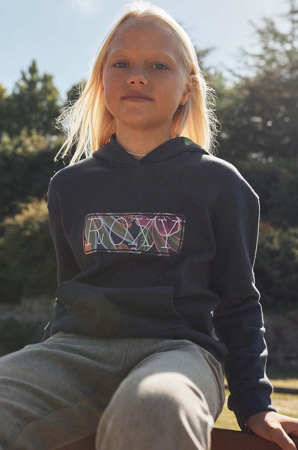 Roxy Dječja pamučna dukserica Roxy HYPNOTICO OTLR boja: tamno plava, s kapuljačom, s tiskom