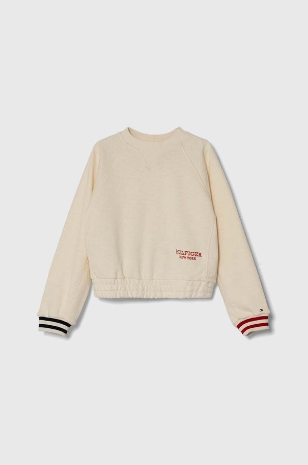 Tommy Hilfiger Dječja pamučna dukserica Tommy Hilfiger boja: bež, s aplikacijom