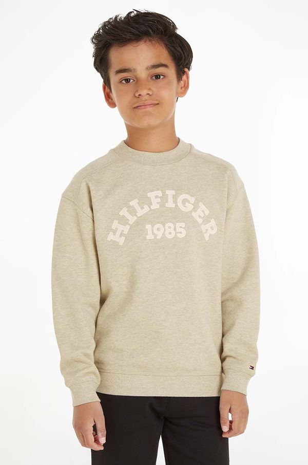 Tommy Hilfiger Dječja pamučna dukserica Tommy Hilfiger boja: bež, s tiskom
