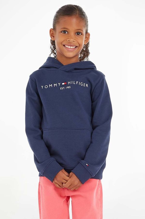 Tommy Hilfiger Dječja pamučna dukserica Tommy Hilfiger boja: tamno plava, s kapuljačom