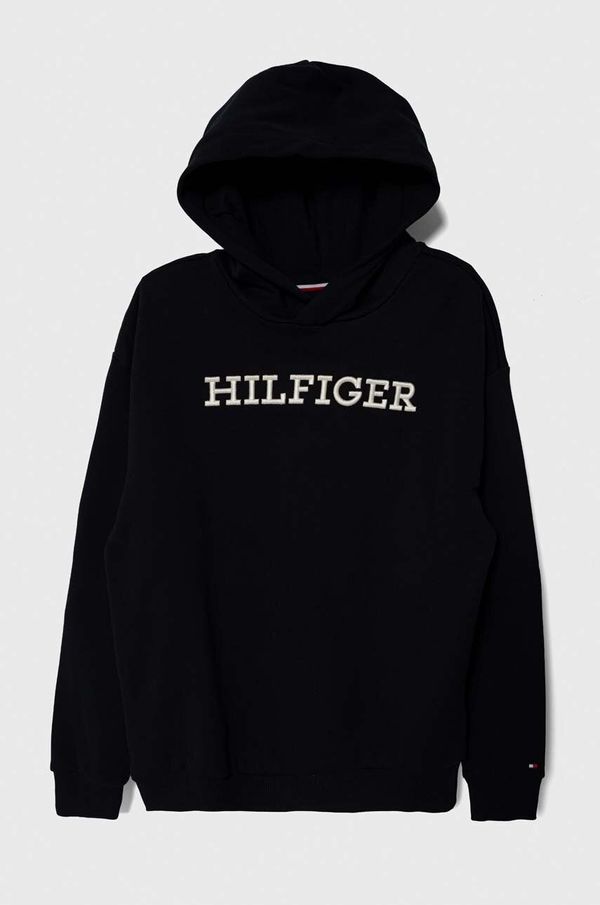 Tommy Hilfiger Dječja pamučna dukserica Tommy Hilfiger boja: tamno plava, s kapuljačom, s aplikacijom