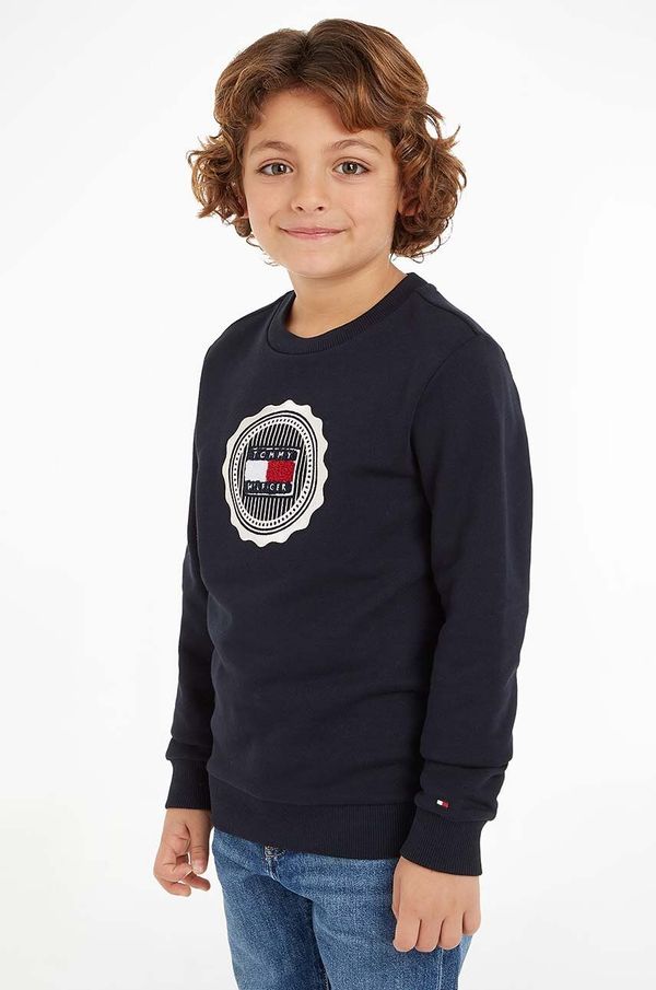Tommy Hilfiger Dječja pamučna dukserica Tommy Hilfiger boja: tamno plava, s tiskom, KB0KB09052