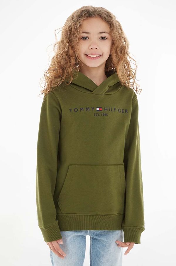 Tommy Hilfiger Dječja pamučna dukserica Tommy Hilfiger boja: zelena, s kapuljačom, s aplikacijom