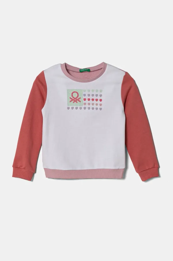 United Colors of Benetton Dječja pamučna dukserica United Colors of Benetton boja: bijela, s tiskom, 3J70G10HX