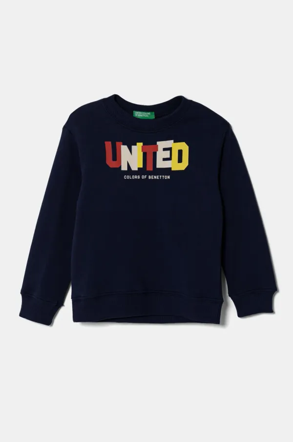 United Colors of Benetton Dječja pamučna dukserica United Colors of Benetton boja: tamno plava, s tiskom, 3J70G10HW