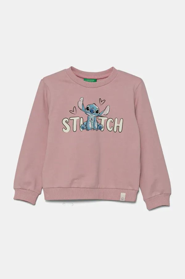 United Colors of Benetton Dječja pamučna dukserica United Colors of Benetton x Disney boja: ružičasta, s tiskom, 3PQMG10HP