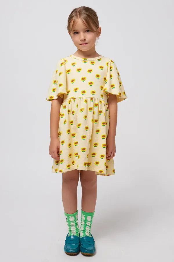 Bobo Choses Dječja pamučna haljina Bobo Choses Sunflower boja: žuta, mini, širi se prema dolje, 125AC090