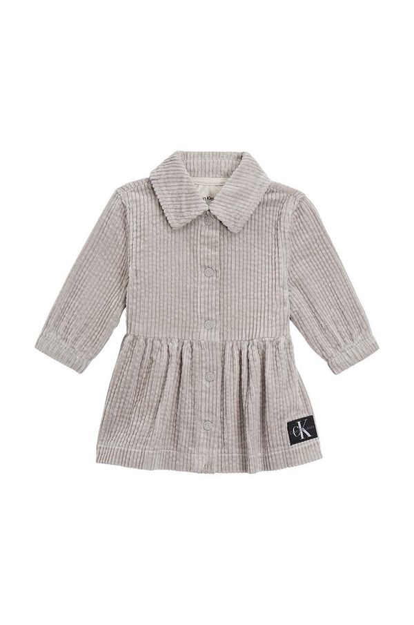 Calvin Klein Jeans Dječja pamučna haljina Calvin Klein Jeans boja: bež, mini, širi se prema dolje