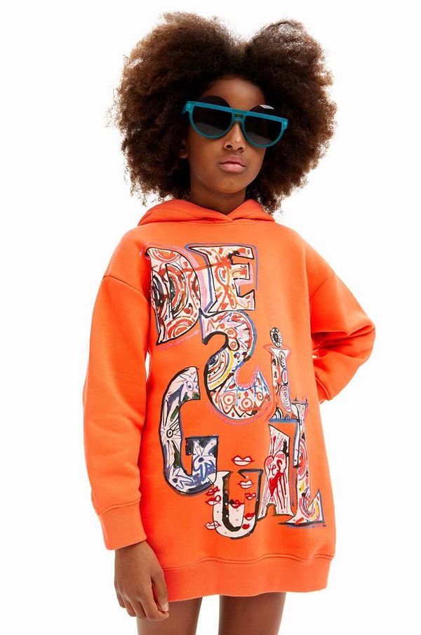 Desigual Dječja pamučna haljina Desigual boja: narančasta, mini, oversize, 24WGVK15
