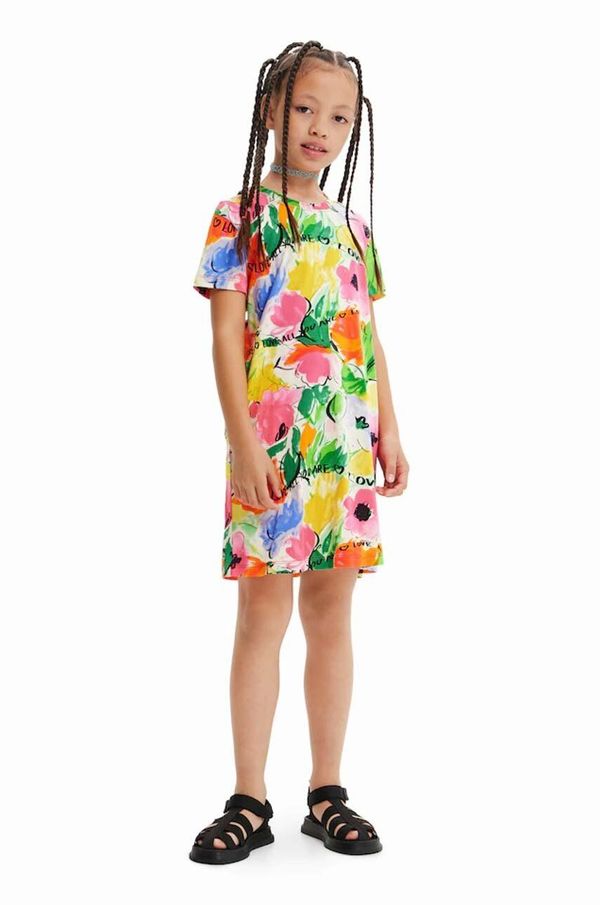 Desigual Dječja pamučna haljina Desigual mini, širi se prema dolje