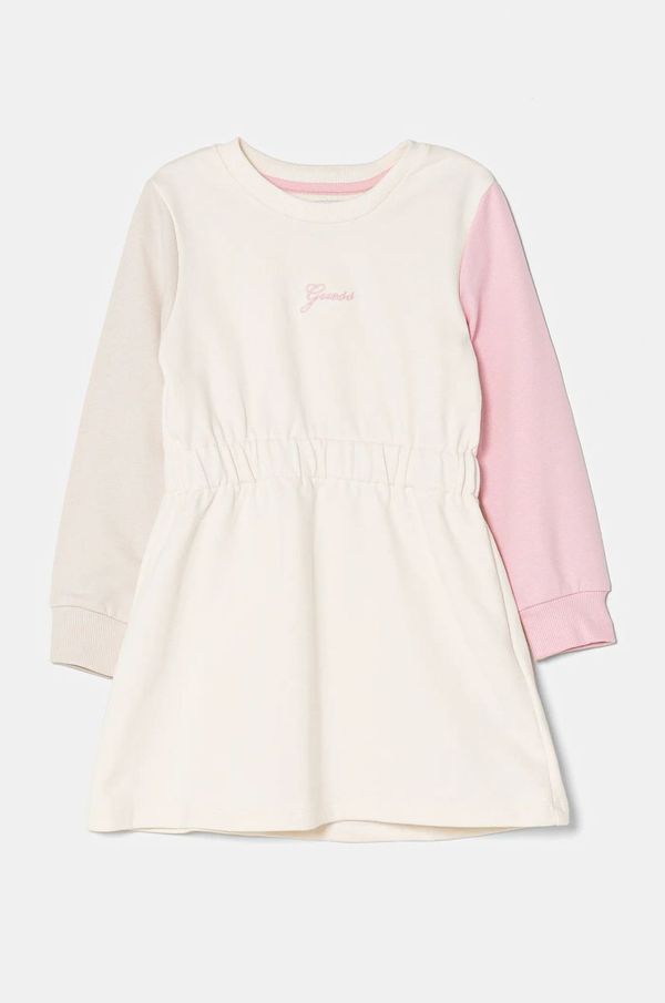 Guess Dječja pamučna haljina Guess boja: bež, mini, širi se prema dolje, K5RK06 KA6R4
