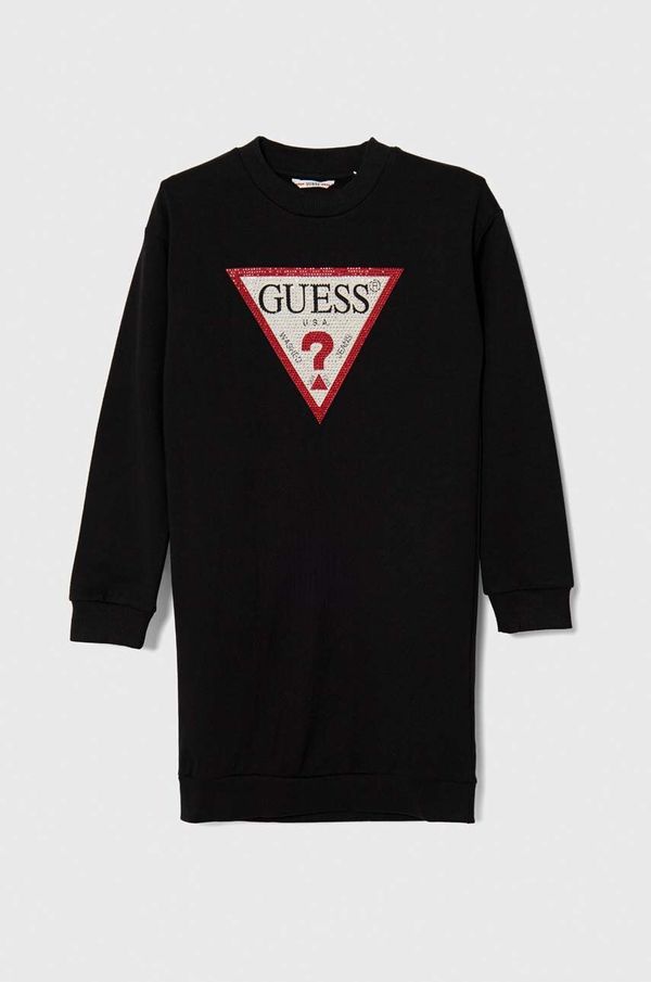 Guess Dječja pamučna haljina Guess boja: crna, midi, ravna