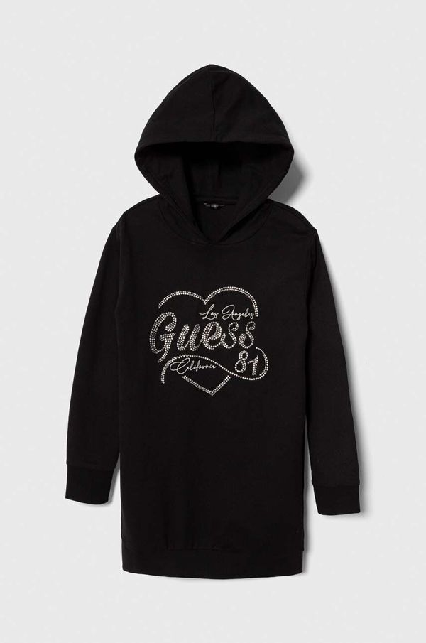 Guess Dječja pamučna haljina Guess boja: crna, mini, ravna