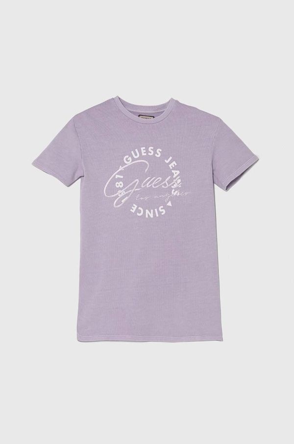 Guess Dječja pamučna haljina Guess boja: ljubičasta, mini, oversize