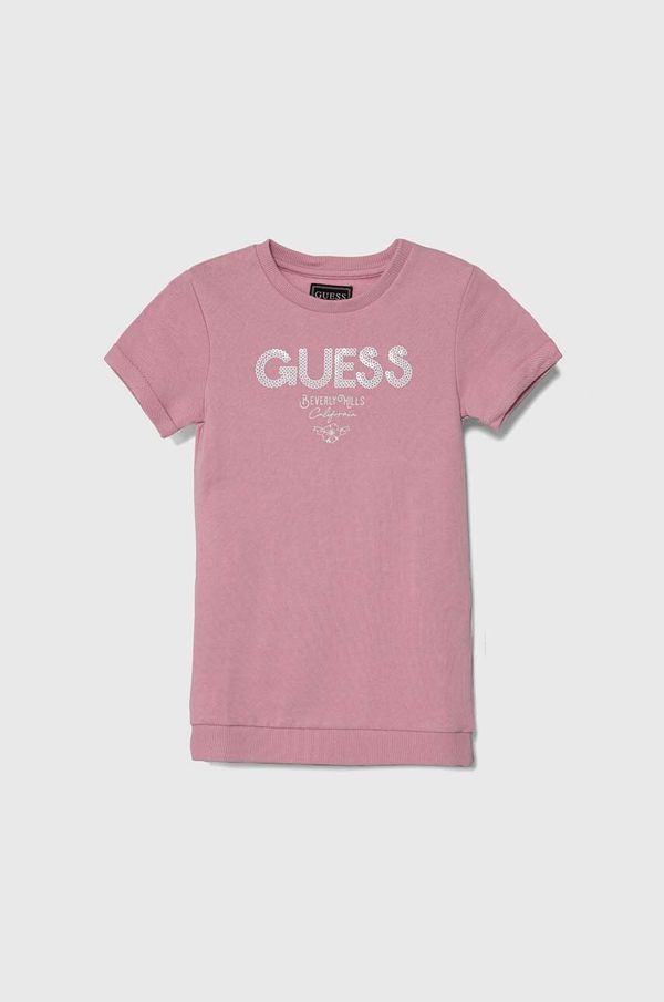 Guess Dječja pamučna haljina Guess boja: ružičasta, mini, ravna