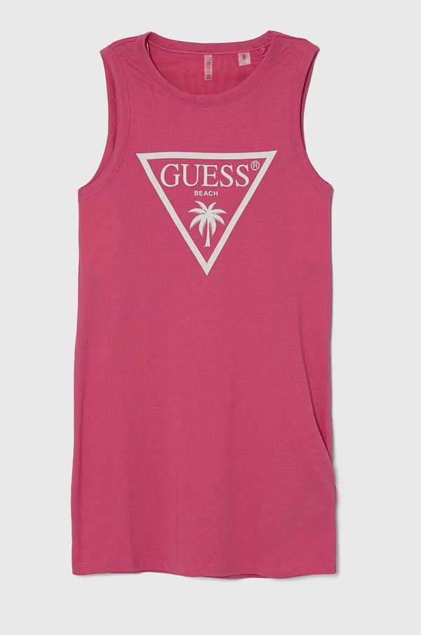 Guess Dječja pamučna haljina Guess boja: ružičasta, mini, ravna