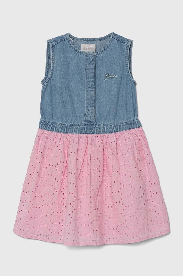 Guess Dječja pamučna haljina Guess boja: ružičasta, mini, širi se prema dolje