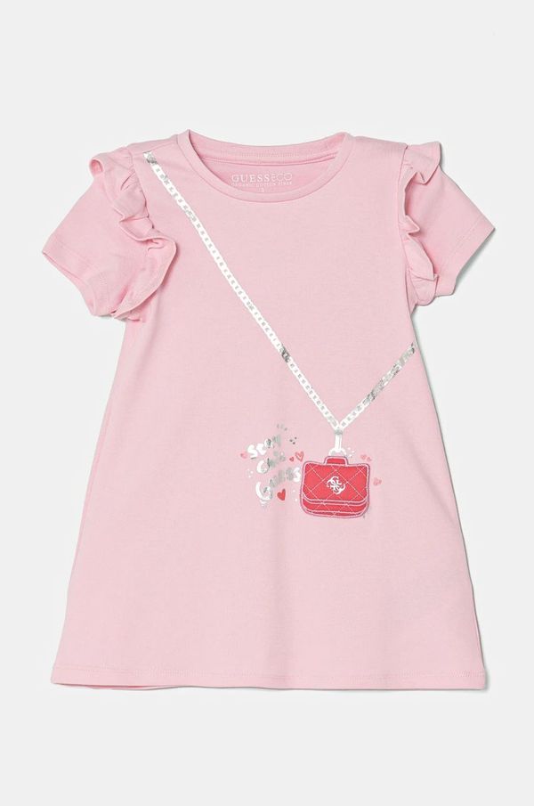 Guess Dječja pamučna haljina Guess boja: ružičasta, mini, širi se prema dolje, K5RK00 KA6W4