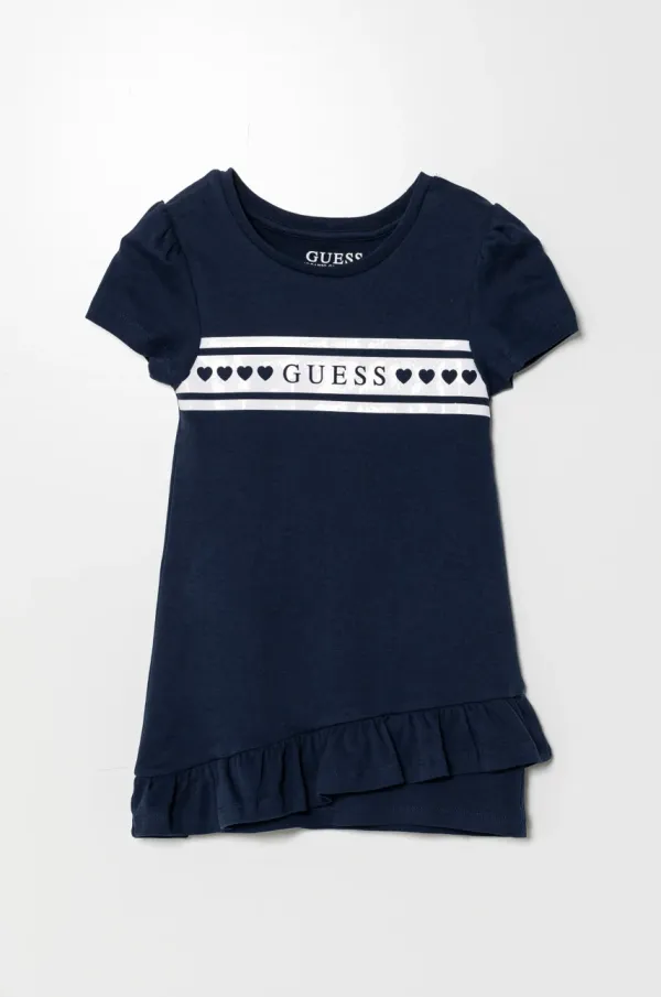 Guess Dječja pamučna haljina Guess boja: tamno plava, midi, ravna, K5RK04 KA6W4