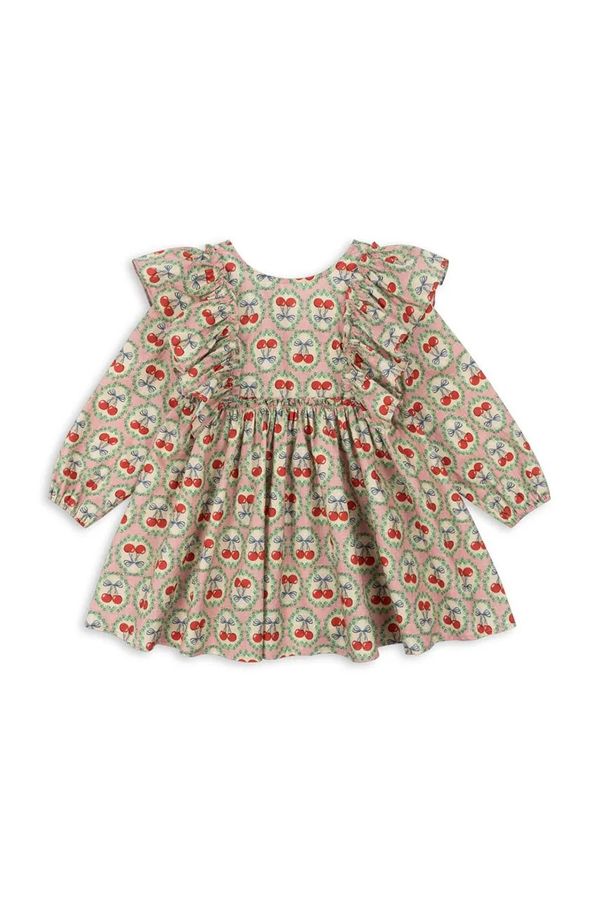 Konges Sløjd Dječja pamučna haljina Konges Sløjd EVIA LS BOW DRESS GOTS boja: bež, mini, širi se prema dolje, KS101964