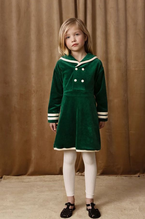 Mini Rodini Dječja pamučna haljina Mini Rodini Sailor boja: zelena, mini, širi se prema dolje, 2515010975