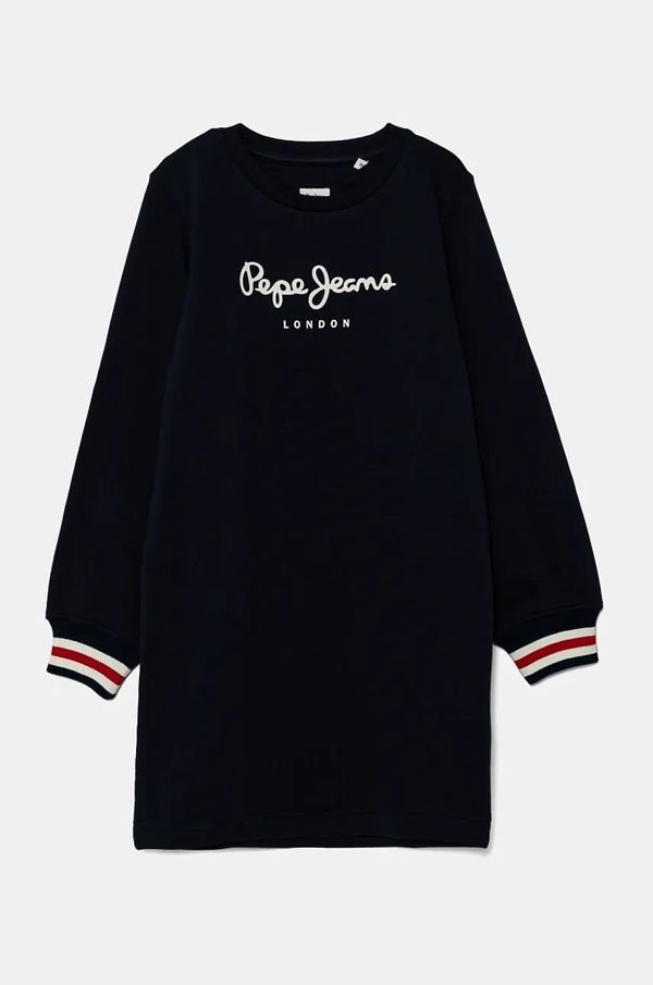 Pepe Jeans Dječja pamučna haljina Pepe Jeans TORI boja: tamno plava, mini, ravna, PG951676