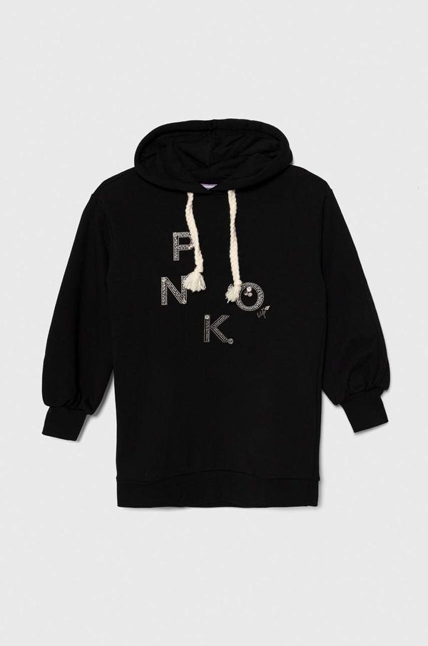 Pinko Up Dječja pamučna haljina Pinko Up boja: crna, mini, oversize