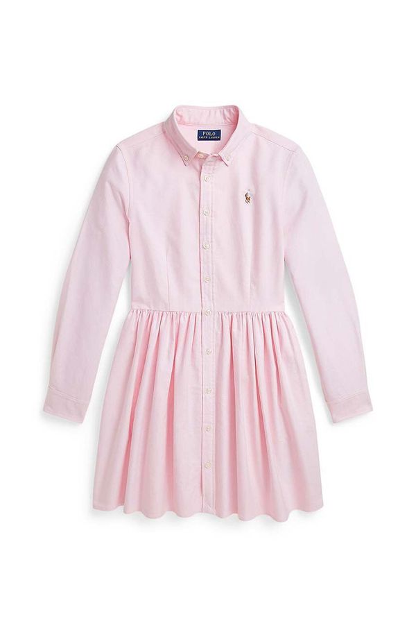 Polo Ralph Lauren Dječja pamučna haljina Polo Ralph Lauren boja: ružičasta, mini, širi se prema dolje, 313934179001