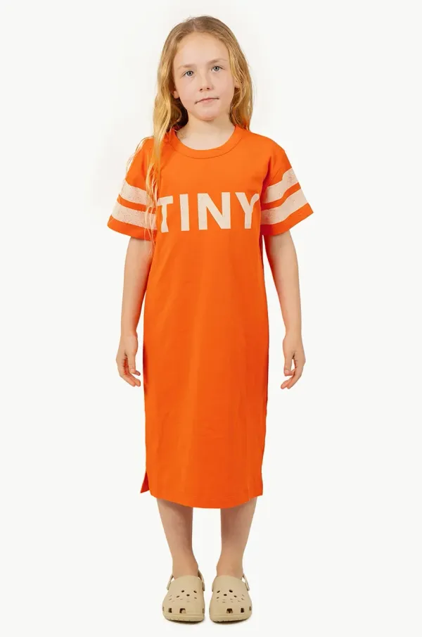 Tinycottons Dječja pamučna haljina Tinycottons STRIPES DRESS boja: narančasta, mini, ravna, SS25-135
