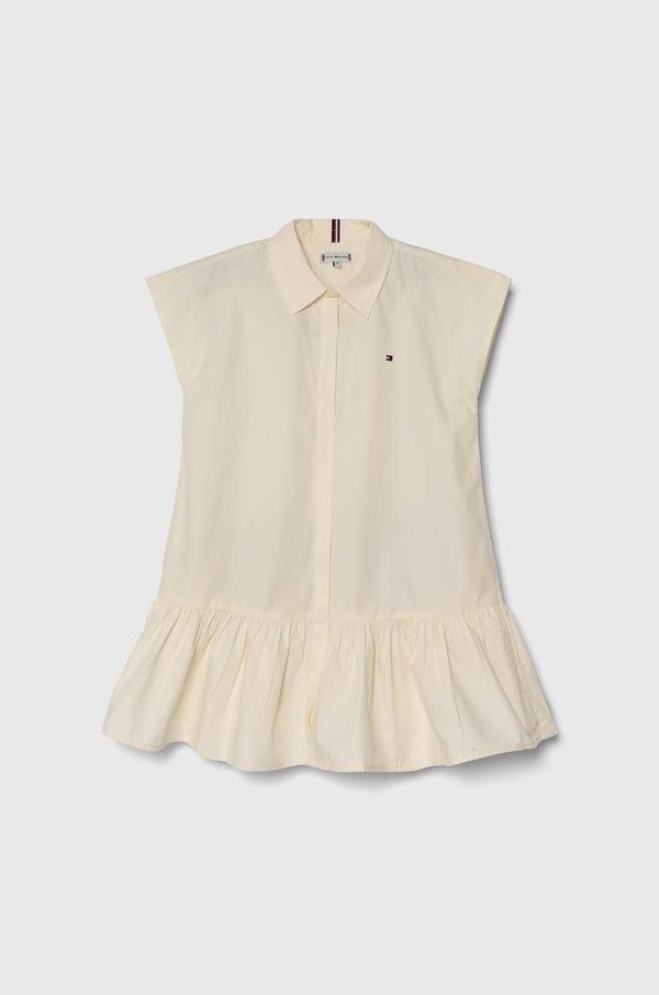 Tommy Hilfiger Dječja pamučna haljina Tommy Hilfiger boja: bež, mini, ravna