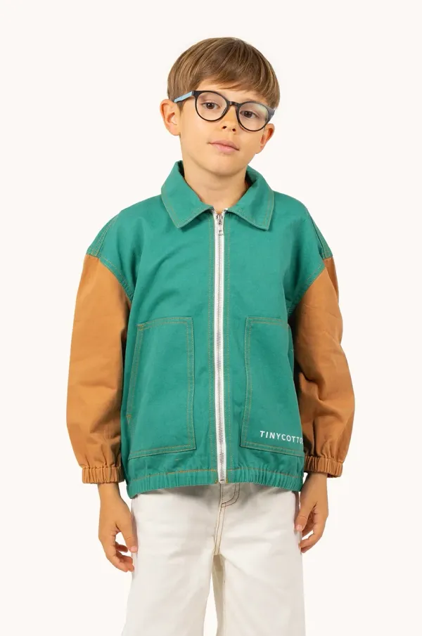 Tinycottons Dječja pamučna jakna Tinycottons COLOR BLOCKED JACKET boja: zelena, SS25-208