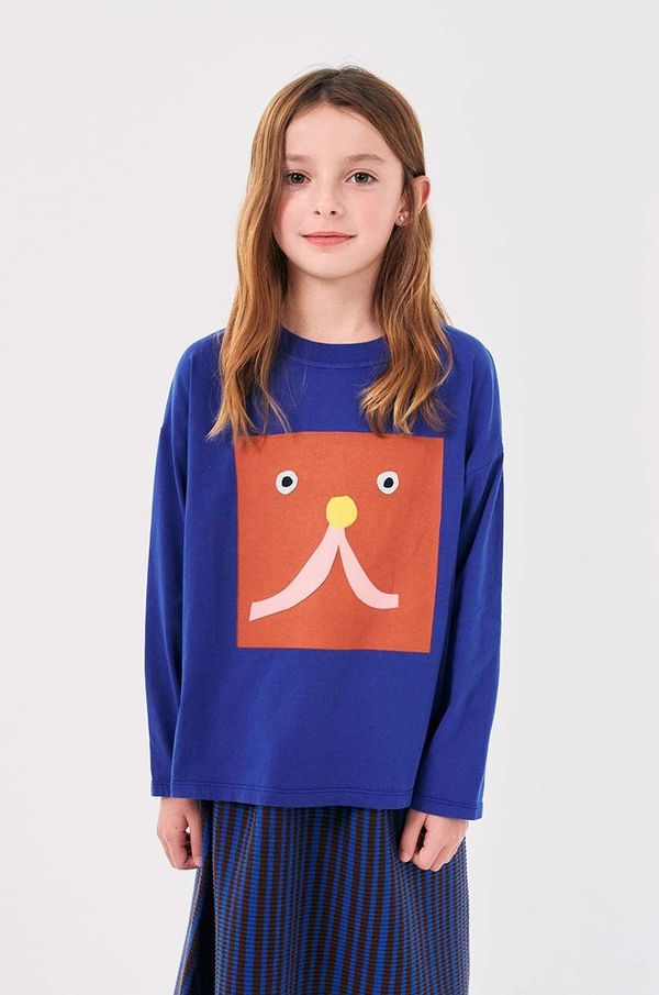 Bobo Choses Dječja pamučna majica dugih rukava Bobo Choses Funny face boja: tamno plava, s tiskom, 224AC010