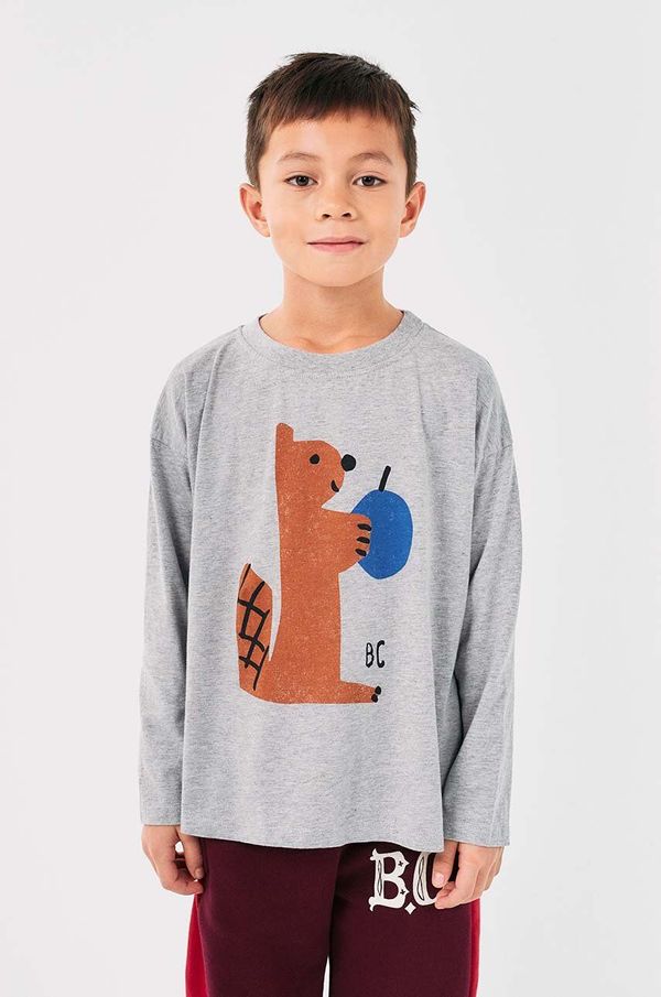 Bobo Choses Dječja pamučna majica dugih rukava Bobo Choses Hungry Squirrel boja: siva, s tiskom, 224AC018
