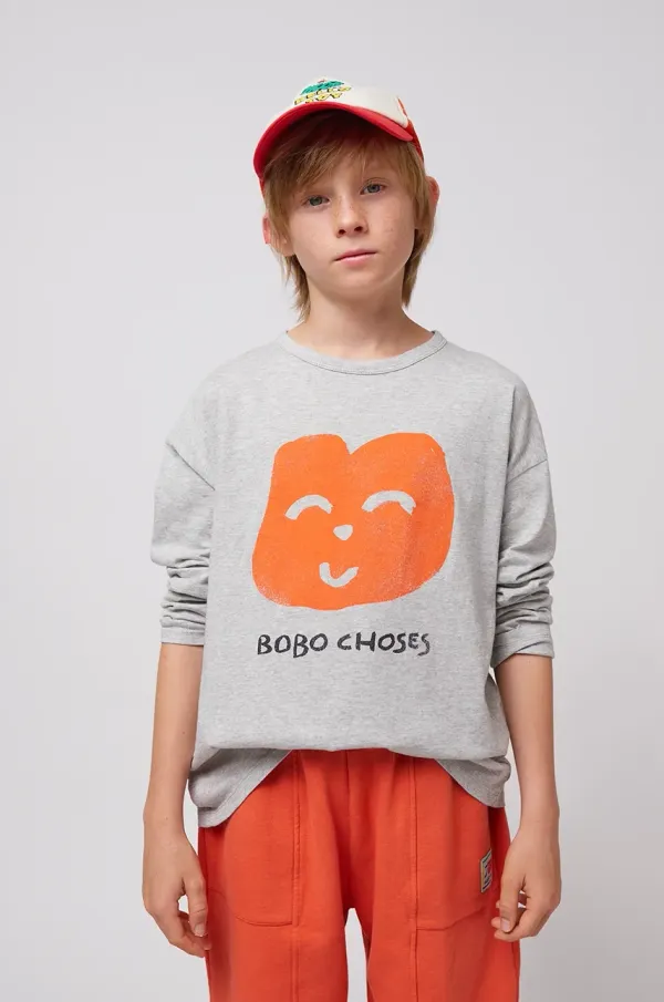 Bobo Choses Dječja pamučna majica dugih rukava Bobo Choses Joyful Face boja: siva, 125AC136