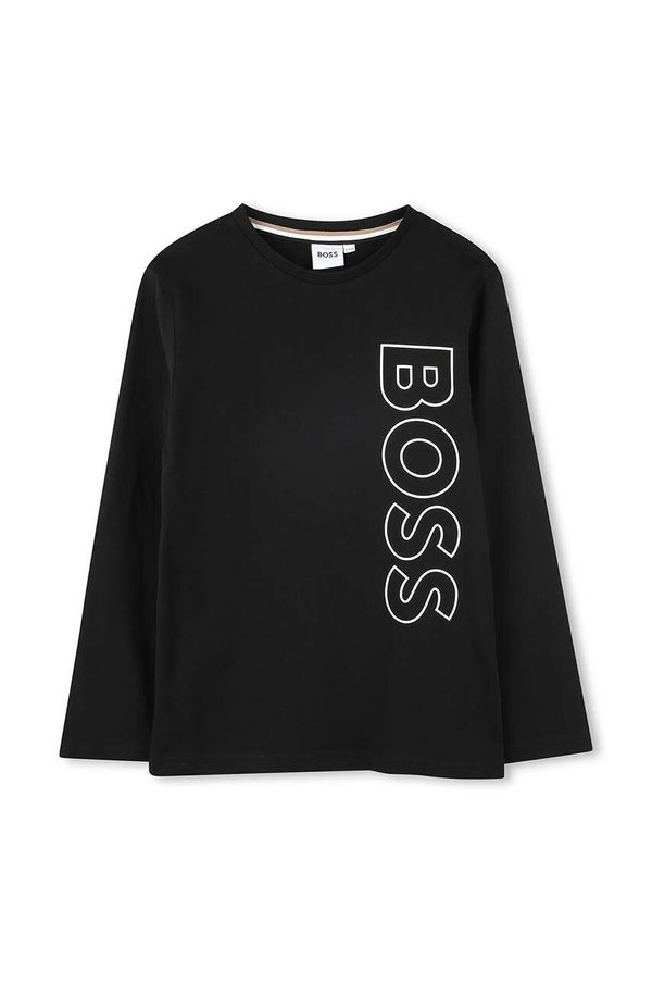 Boss Dječja pamučna majica dugih rukava BOSS boja: crna, s tiskom, J51208