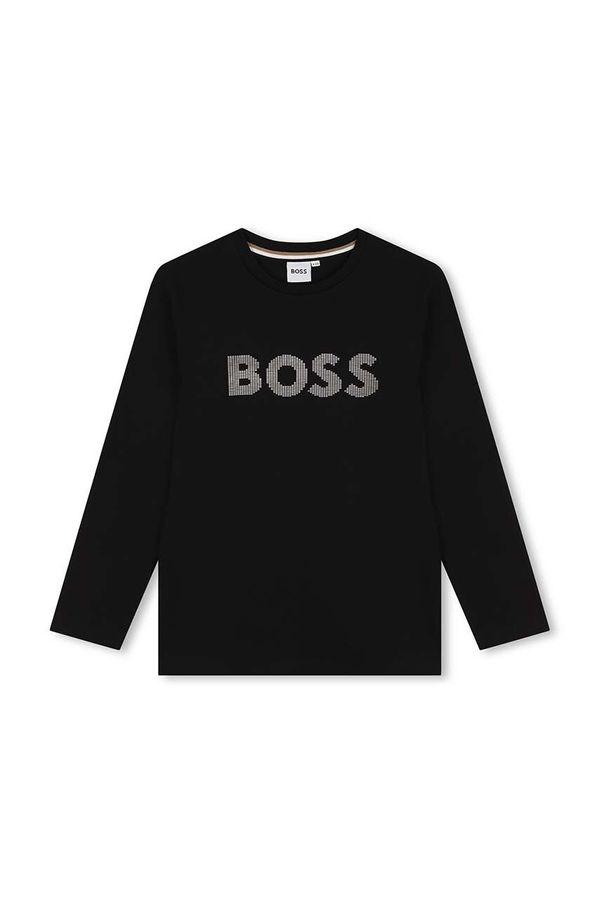 Boss Dječja pamučna majica dugih rukava BOSS boja: crna, s tiskom, J51218