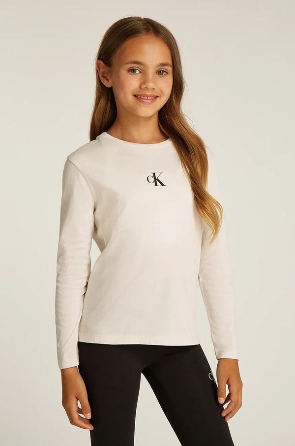 Calvin Klein Jeans Dječja pamučna majica dugih rukava Calvin Klein Jeans boja: bež, IG0IG02135