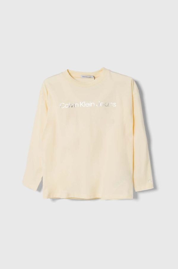 Calvin Klein Jeans Dječja pamučna majica dugih rukava Calvin Klein Jeans boja: bež, s tiskom