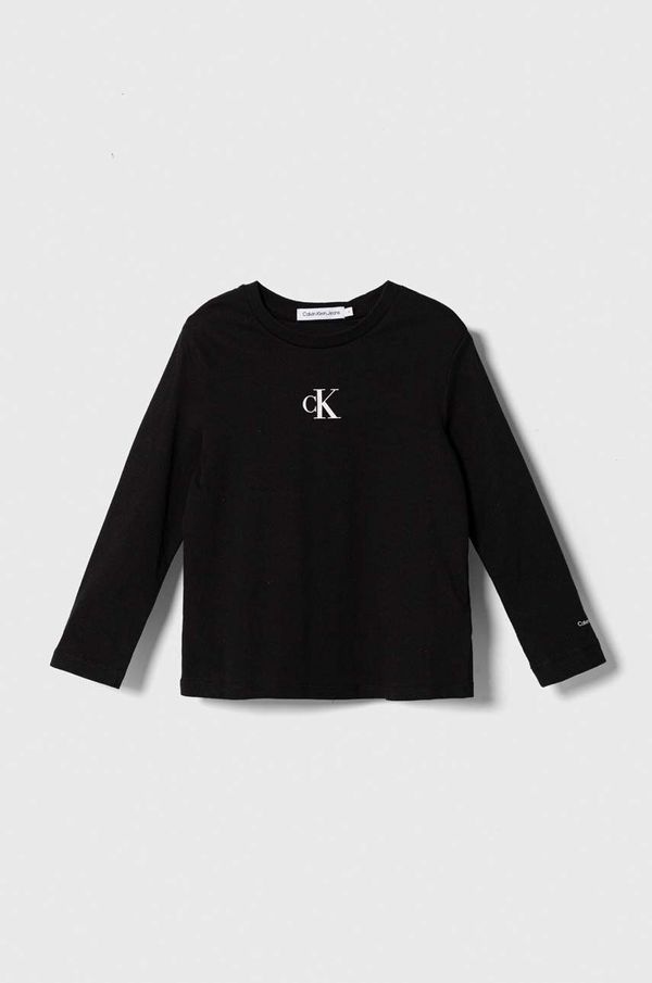 Calvin Klein Jeans Dječja pamučna majica dugih rukava Calvin Klein Jeans boja: crna